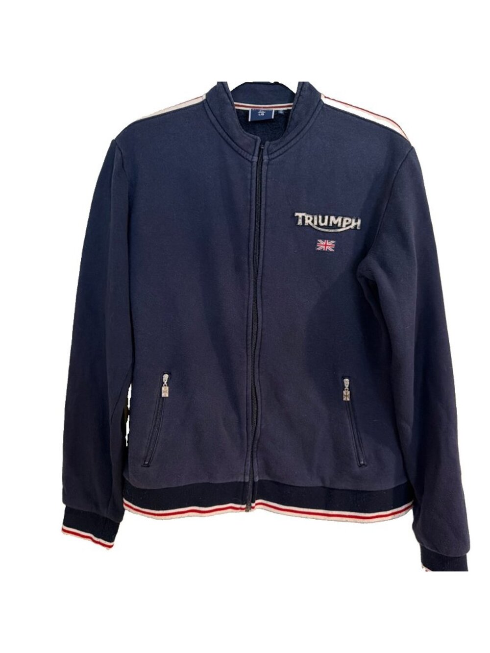 Triumph Women’s Zip Up Jacket Fleece Sz L Navy Blue Y2K Zip Pockets LOGO